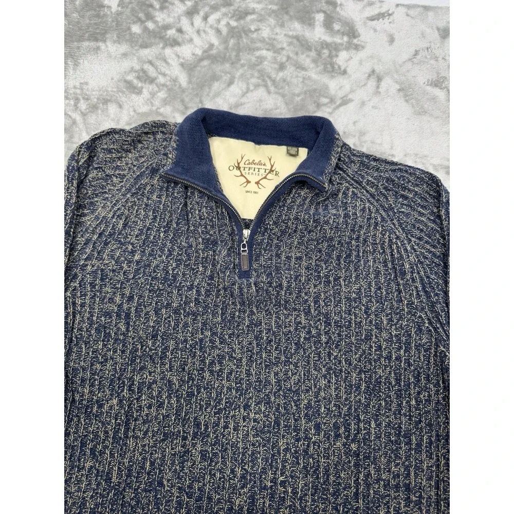 Cabelas Knit 1/4 Zip Sweater Mens 2XL XXL Blue Pullover Sweatshirt Hunting Trail